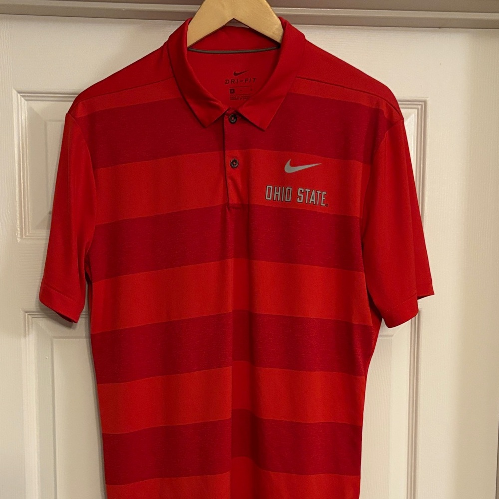 Nike Men's Red Striped Ohio State Coached Polo